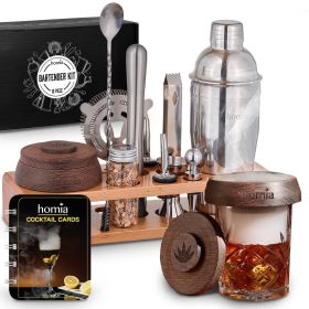 Bartender Kit with Whiskey Smoker 13 pcs Bamboo Stand  Bar Set with Cocktail Shaker Bartending Kit with Essential Bar Accessory Tools Wood Chips