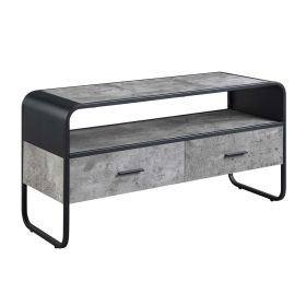 Metal Frame TV Stand with 2 Storage Drawers, Concrete Gray and Black