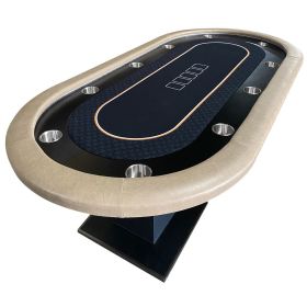 96" 10 Players Poker Table for Casino Texas Holdem Po Premium Black Speed Cloth with Dimmable LED Silver Cup Holders