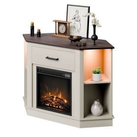 VEVOR Fireplace TV Stand, Farmhouse Fireplace TV Stand for TVs up to 50 inch, Farmhouse Entertainment Center with 18 inch Fireplace & LED Lights