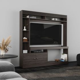 Dante 71" Wide Freestanding Entertainment Center, Tv Stand , 8 Shelves, Bookcase, Cabinet for Living Room , Home Office, Media Room Dark Walnut