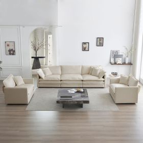 Sofa Set of 3, 1+1+3 Seats Living Room Sofa Set, Accent Chair, Loveseat, and Three-Seat Sofa Modern Style Round Arms 3 Piece Sofa Set, Beige Chen