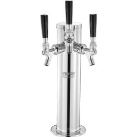VEVOR Triple Taps Draft Beer Tower Dispenser, Stainless Steel Keg Beer Tower