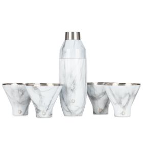 Stainless Steel Cocktail Shaker and Martini Glass Set, Marble