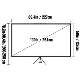 Tripod Projector Screen With Stand 100inch 16:9 4K HD Projection Screen Stand Wrinkle-Free Height Adjustable Portable Screen For Projector Indoor (Color: Black)