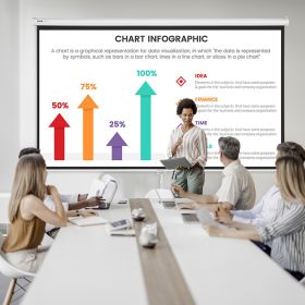 Manual Projector Screen, 100 Inch 16:9 4K 1080 HD Retractable Pull Down Projector Screen, Auto-Locking Portable Movie Screen For Family Home Offi (Color: White)